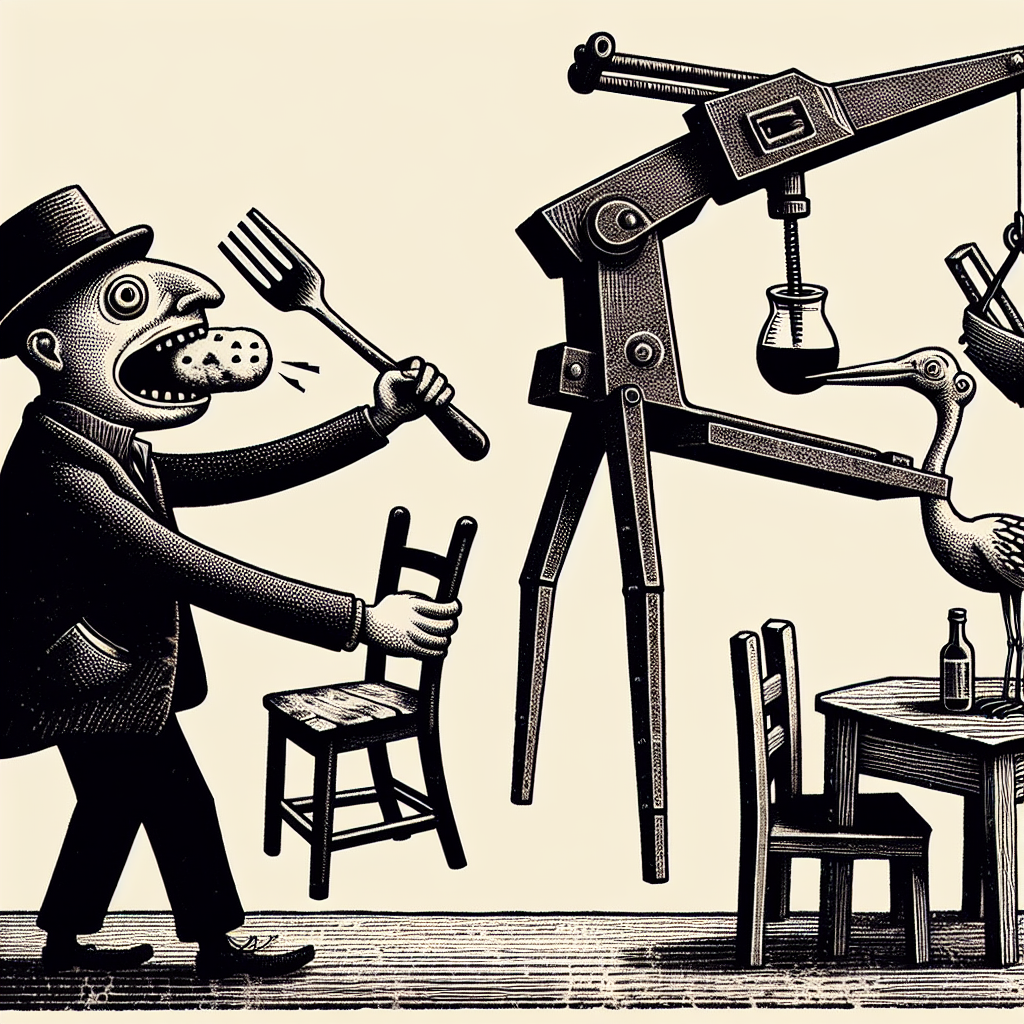 Kauender Klappstuhl und rostige Kranmisere