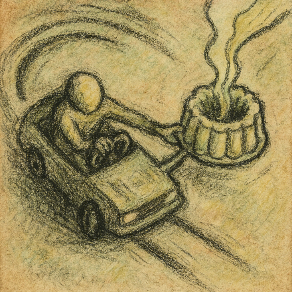 Wettlauf der dampfenden Kuchenfahrer